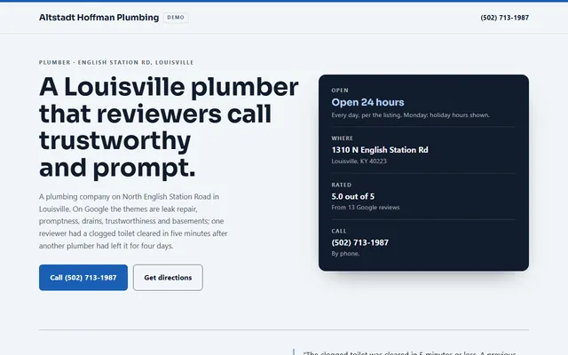 Altstadt Hoffman Plumbing, first screen