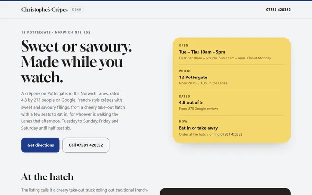 Christophe&rsquo;s Crêpes, first screen