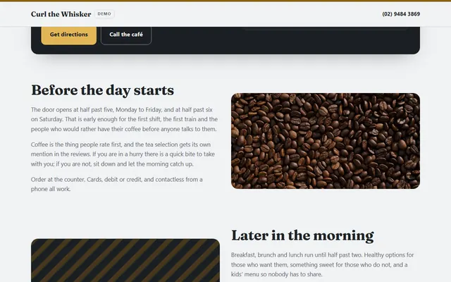 Curl the Whisker Cafe, first screen