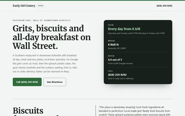 Early Girl Eatery, first screen