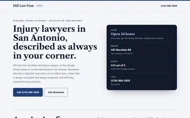 Hill Law Firm, first screen