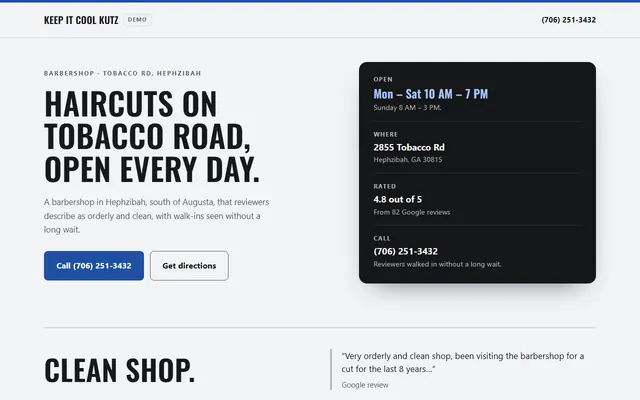 Keep It Cool Kutz Barbershop, first screen