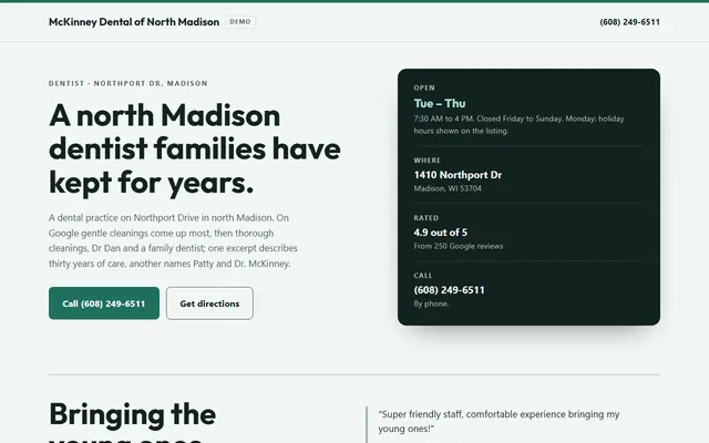 McKinney Dental of North Madison, first screen