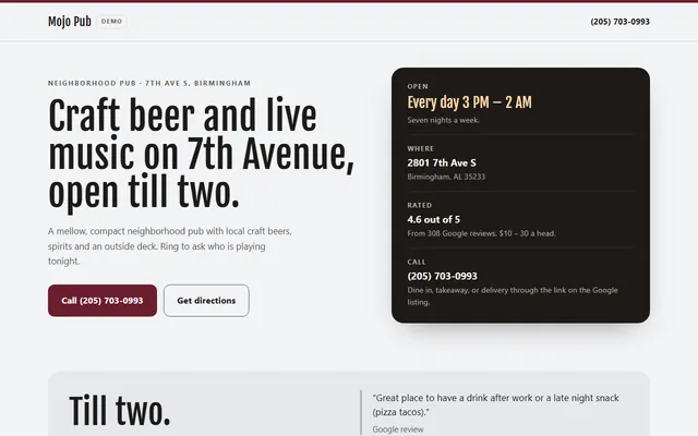Mojo Pub, first screen
