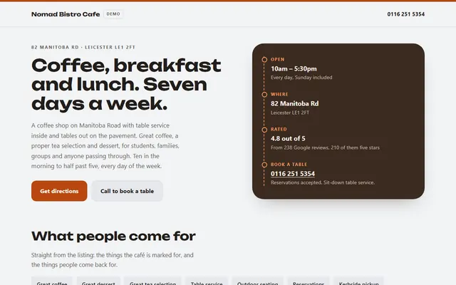 Nomad Bistro Cafe, first screen