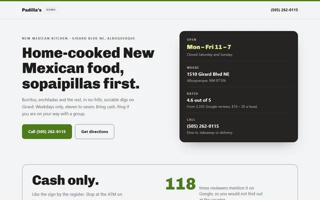 Padilla&rsquo;s Mexican Kitchen, first screen
