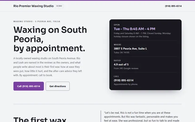 Rio Premier Waxing Studio, first screen