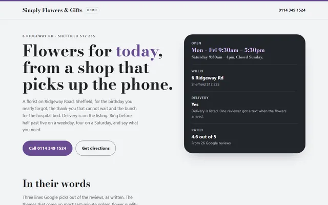 Simply Flowers & Gifts, first screen