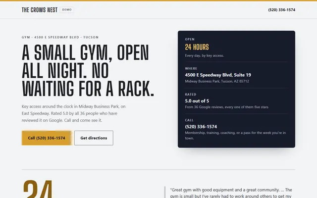 The Crows Nest Fitness, first screen