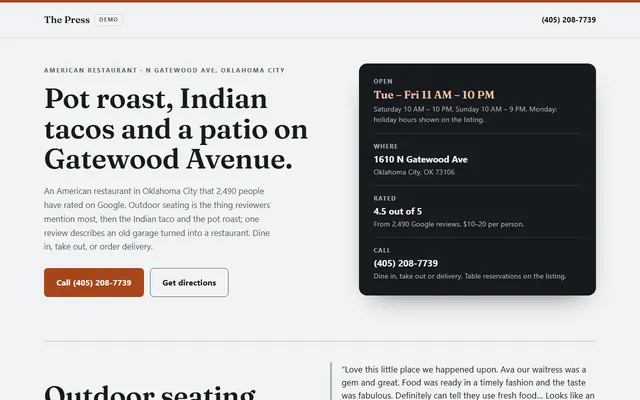 The Press, first screen