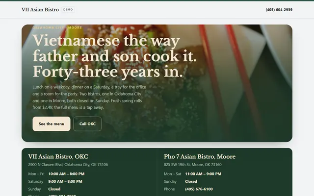 VII Asian Bistro, first screen