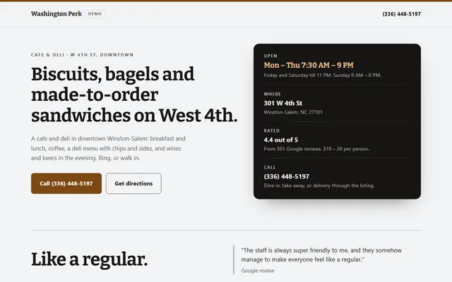 Washington Perk & Provisions, first screen