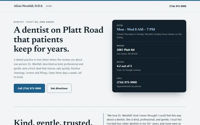 Alizia Westfall, D.D.S., first screen