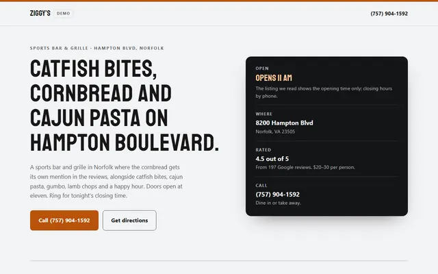 Ziggy&rsquo;s Sports Bar and Grille, first screen